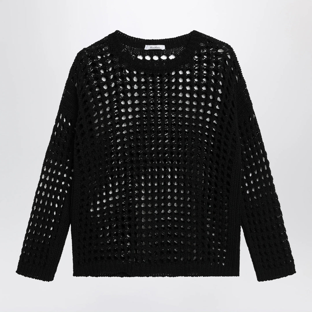 Max Mara - Cotton mesh long-sleeve sweater in Black
