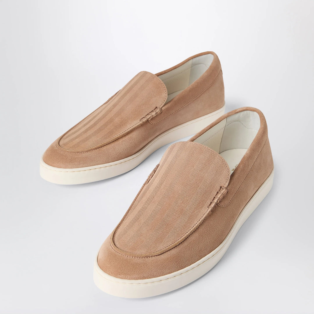 Brunello Cucinelli - Light brown chevron-effect suede slip-ons