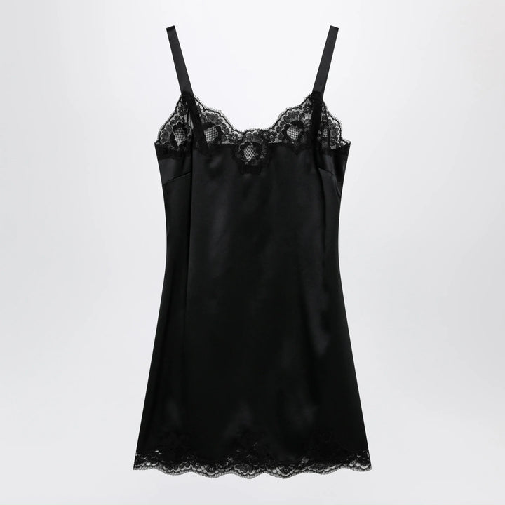 Dolce&amp;Gabbana - Black silk satin slip with lace trim
