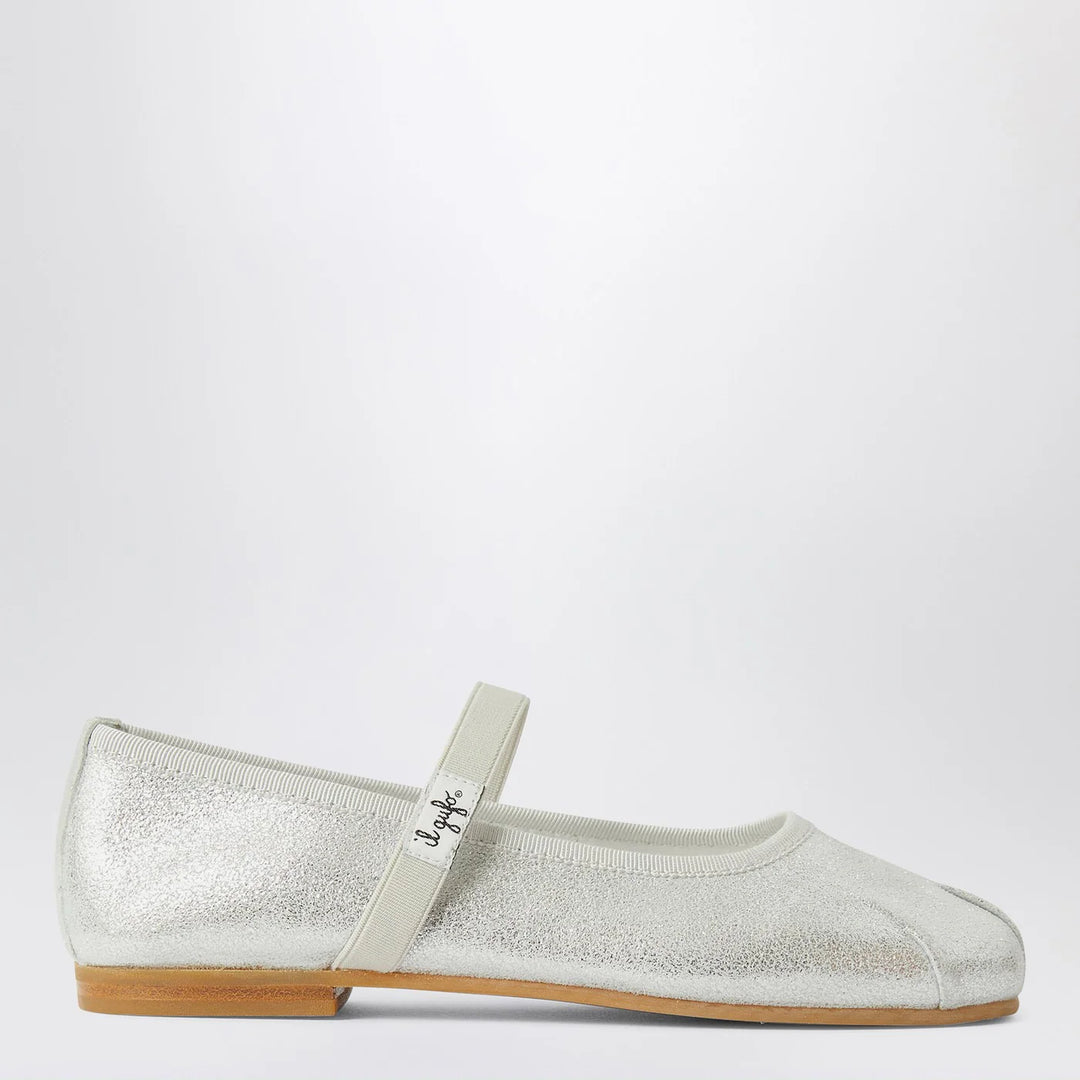 Silver ballet flats with elastic strap