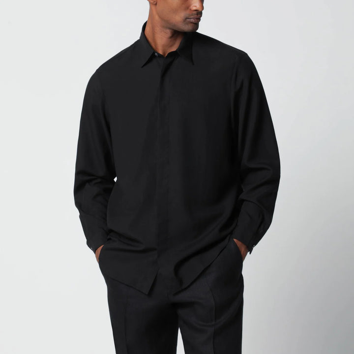 Lardini - Black linen-blend shirt