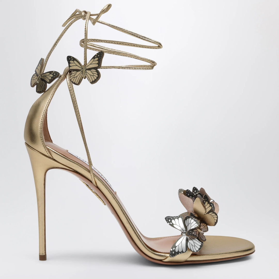 Aquazzura - Papillon 105 metallic leather sandals in soft gold