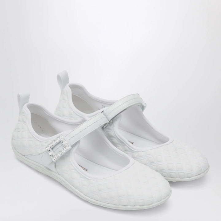 ROGER VIVIER - Viv Low Ballerina Flats with Fabric Strap in White