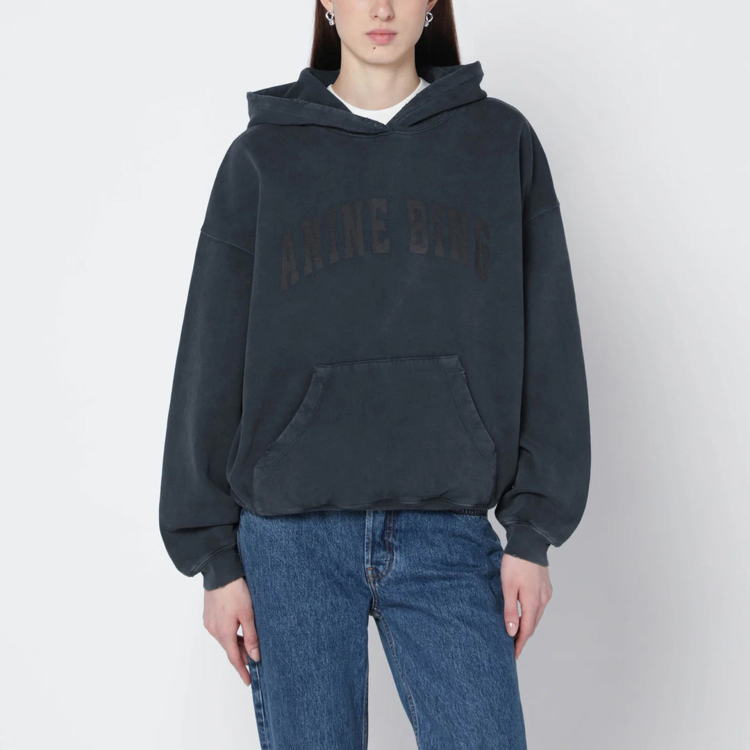 ANINE BING - Black washed hoodie with distressing