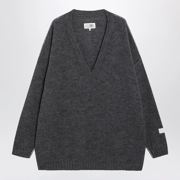 MM6 Maison Margiela - Grey mélange oversized V-neck knit sweater