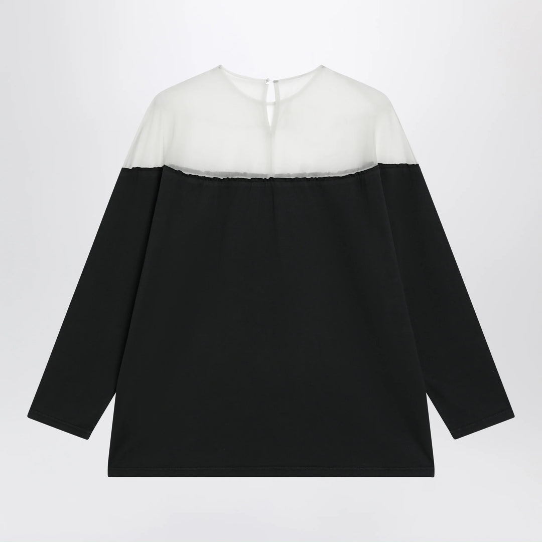 MM6 Maison Margiela - Black top with logo print and sheer insert