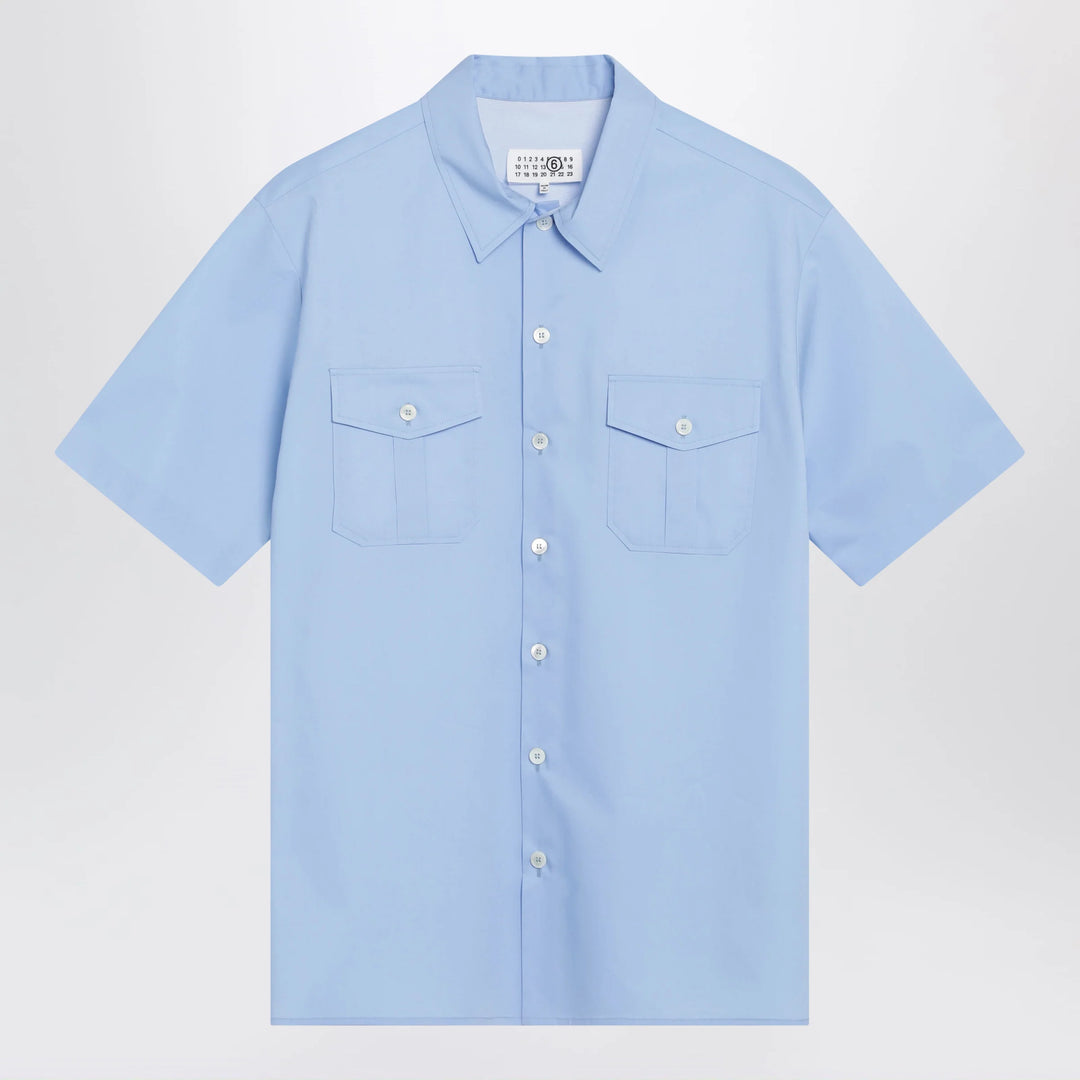 MM6 Maison Margiela - Short-sleeve poplin shirt with reinforcements, light blue
