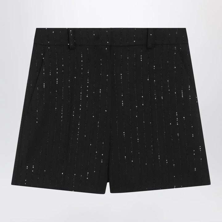Max Mara Pianoforte - Black Shorts with pinstripe-effect micro sequins