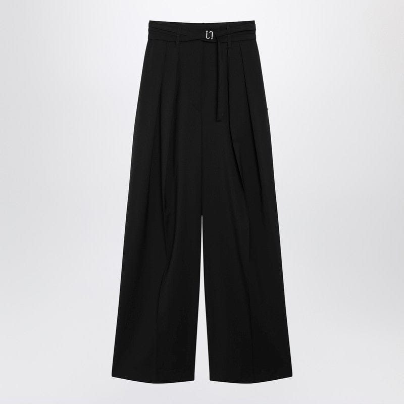 Pants Sportmax - Black wide-leg stretch-wool trousers - 44 IT Brand