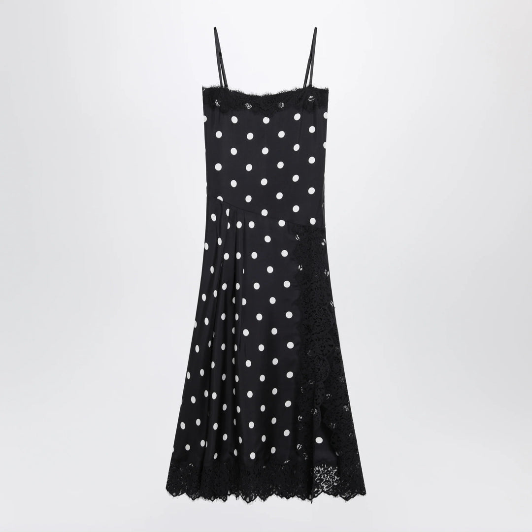 Sportmax - Long polka-dot silk dress with lace in black