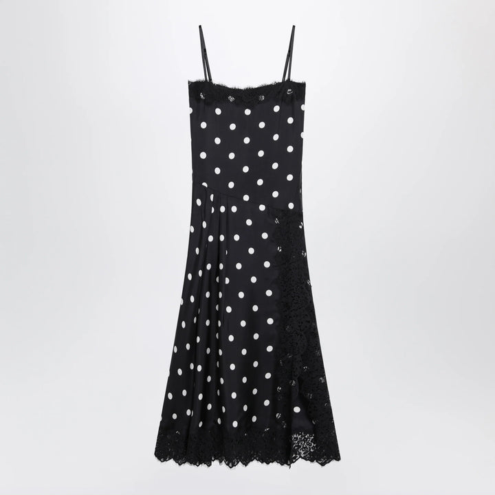 Sportmax - Long polka-dot silk dress with lace in black