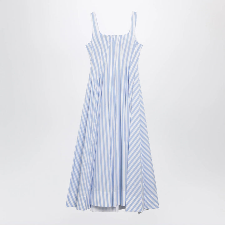 Sportmax - Long striped cotton poplin dress in light blue