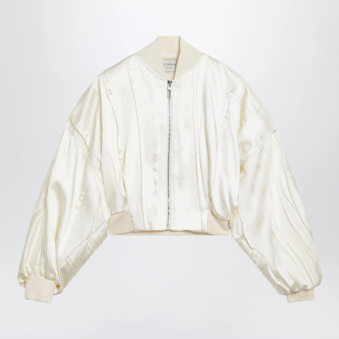 Sportmax - Ivory pleated satin bomber jacket