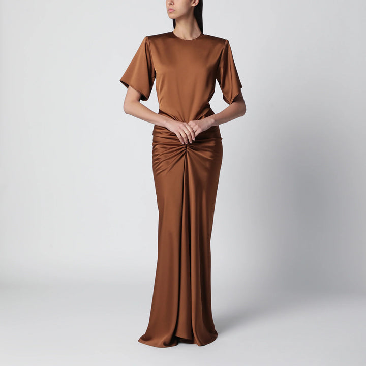 THE ANDAMANE - Long Iris dress in bronze with gathered waist