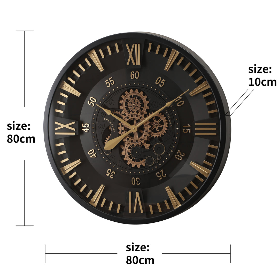 Golden Rush Round Moving Cogs wall clock