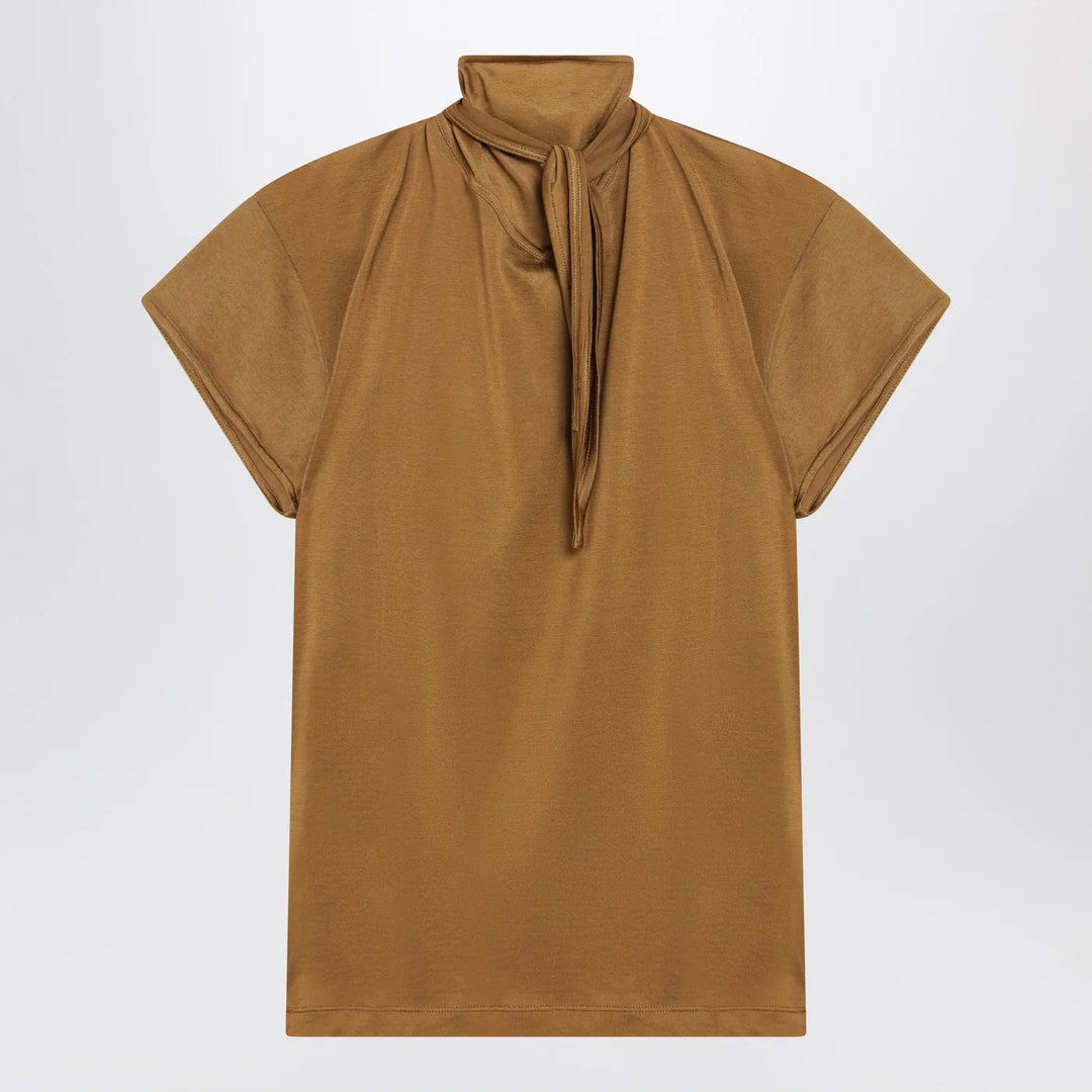 LEMAIRE - Cinnamon-brown T-shirt with scarf detail