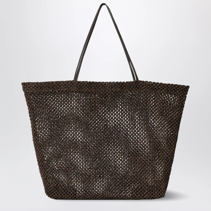 The Row - Geometric crochet nylon tote bag in dark brown