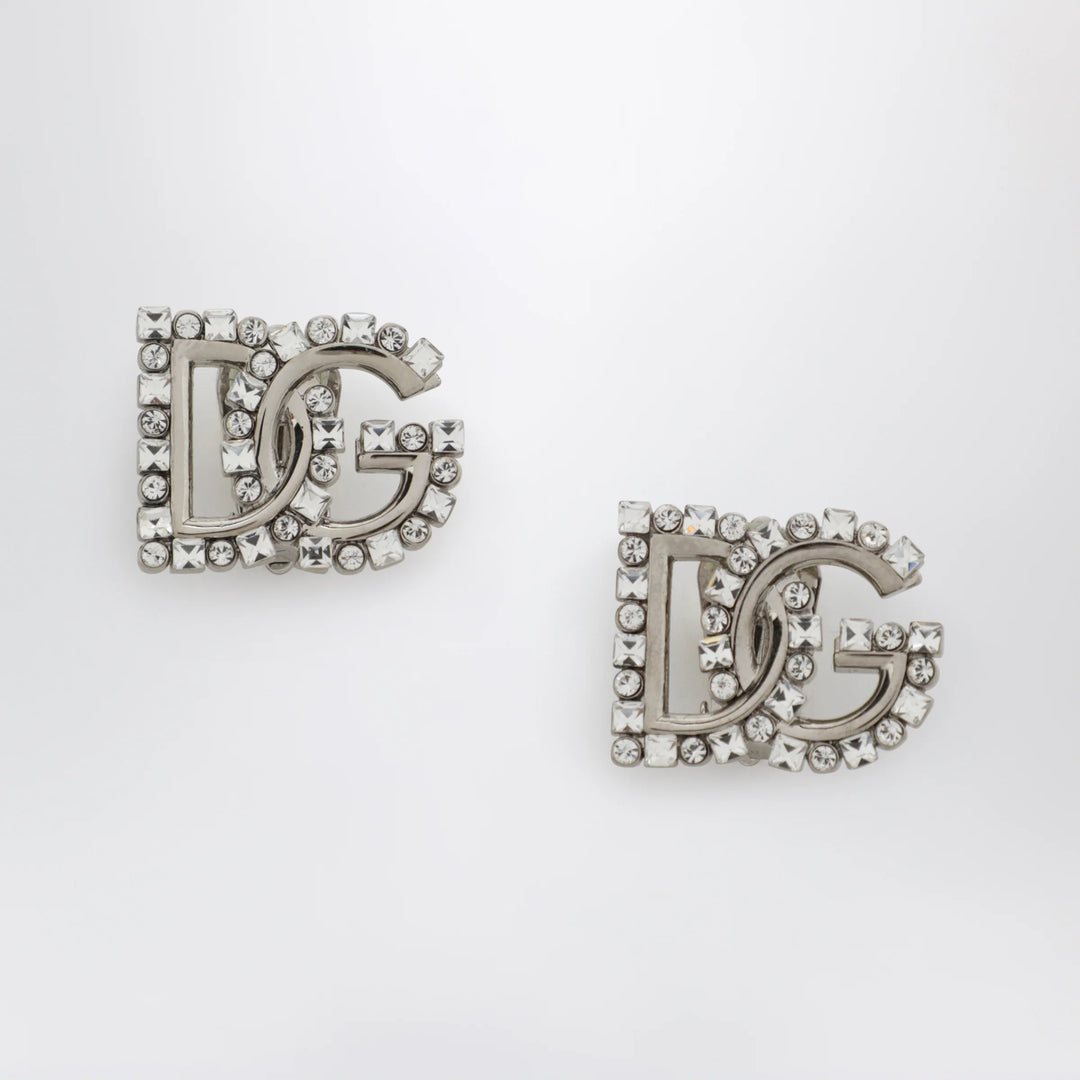 Dolce&amp;Gabbana - DG logo rhinestone clip-on earrings in silver