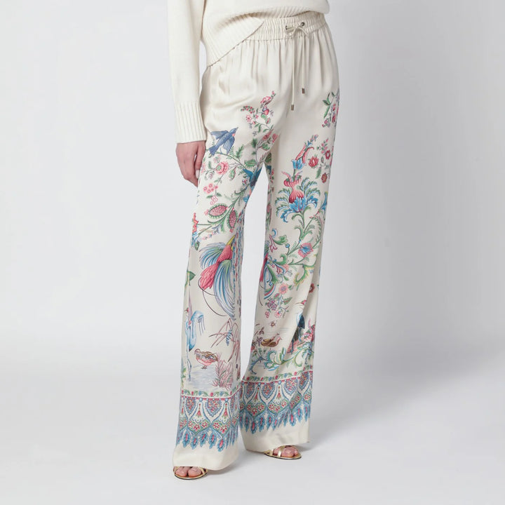 ETRO - White wide-leg trousers with floral print