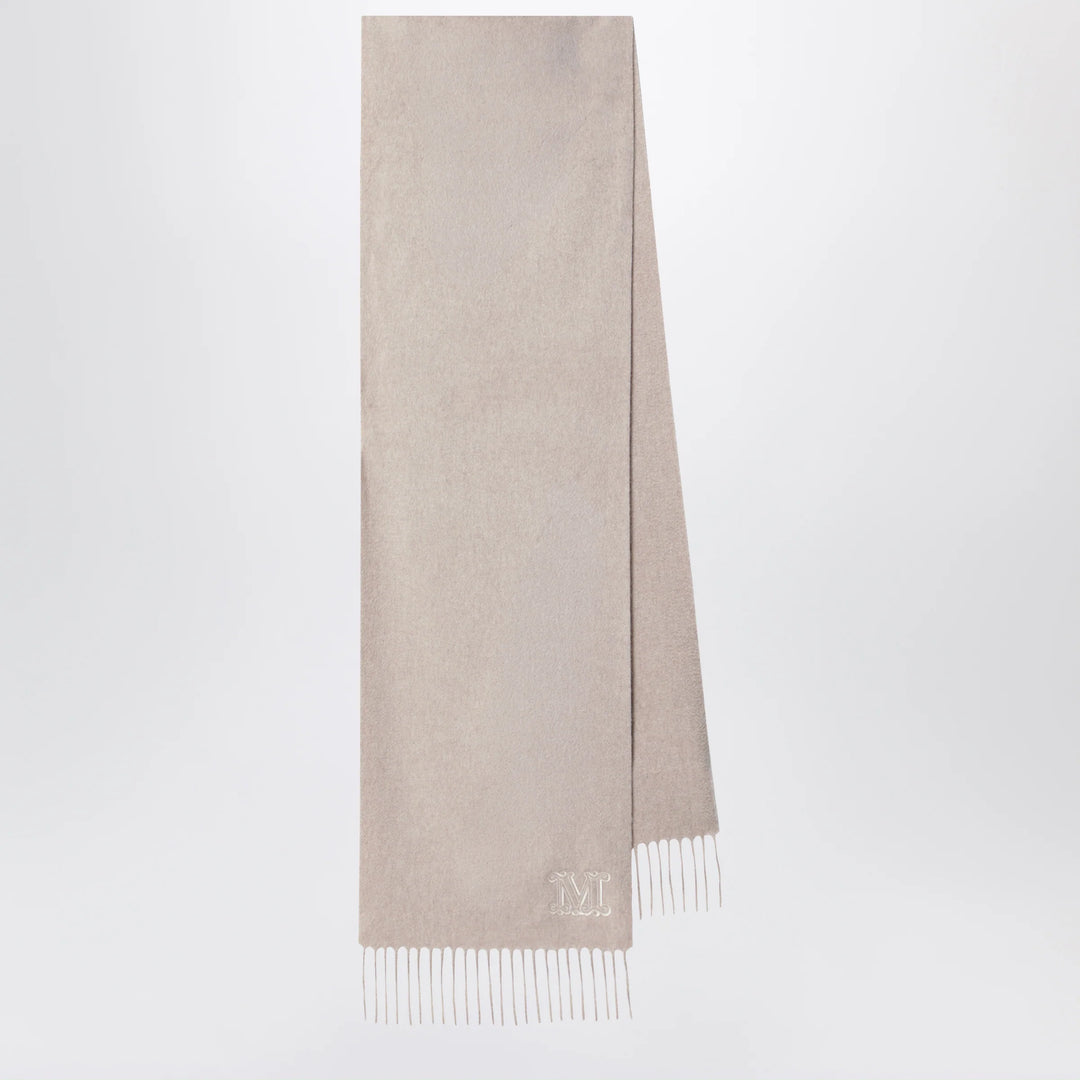 Max Mara - Sand-colored cashmere scarf with embroidered logo