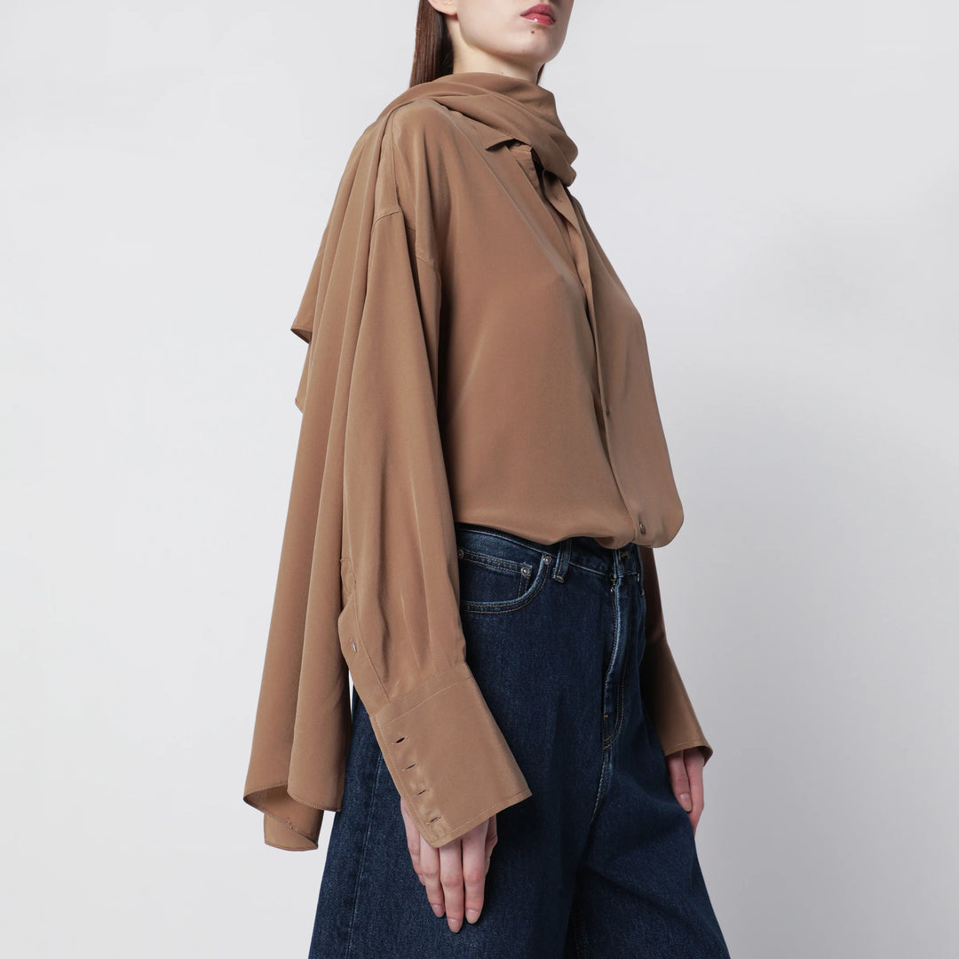 DARKPARK - Oversized Georgia silk shirt in tobacco color