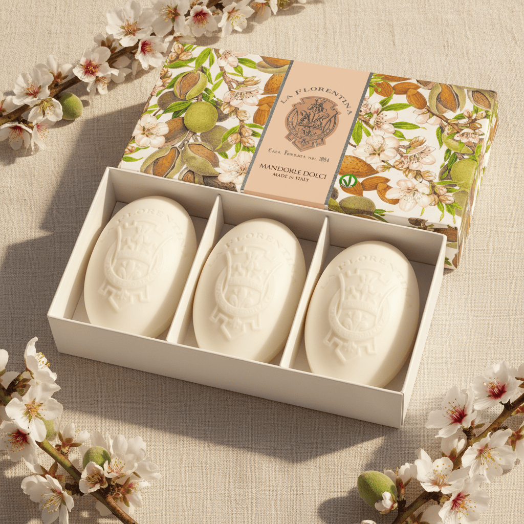 La Florentina Sweet Almond 3 Oval Soaps 150g Brand 150g 3 Bar Soaps Gift Boxed