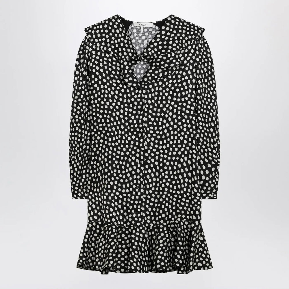 Chloé - Black silk jacquard mini dress with polka dot print Brand Apparel & Accessories 36  FR