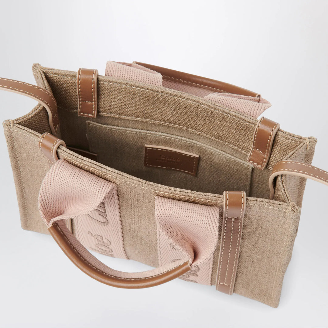Chloé - Small Woody tote bag in linen Blushy beige Brand Apparel &amp; Accessories TU