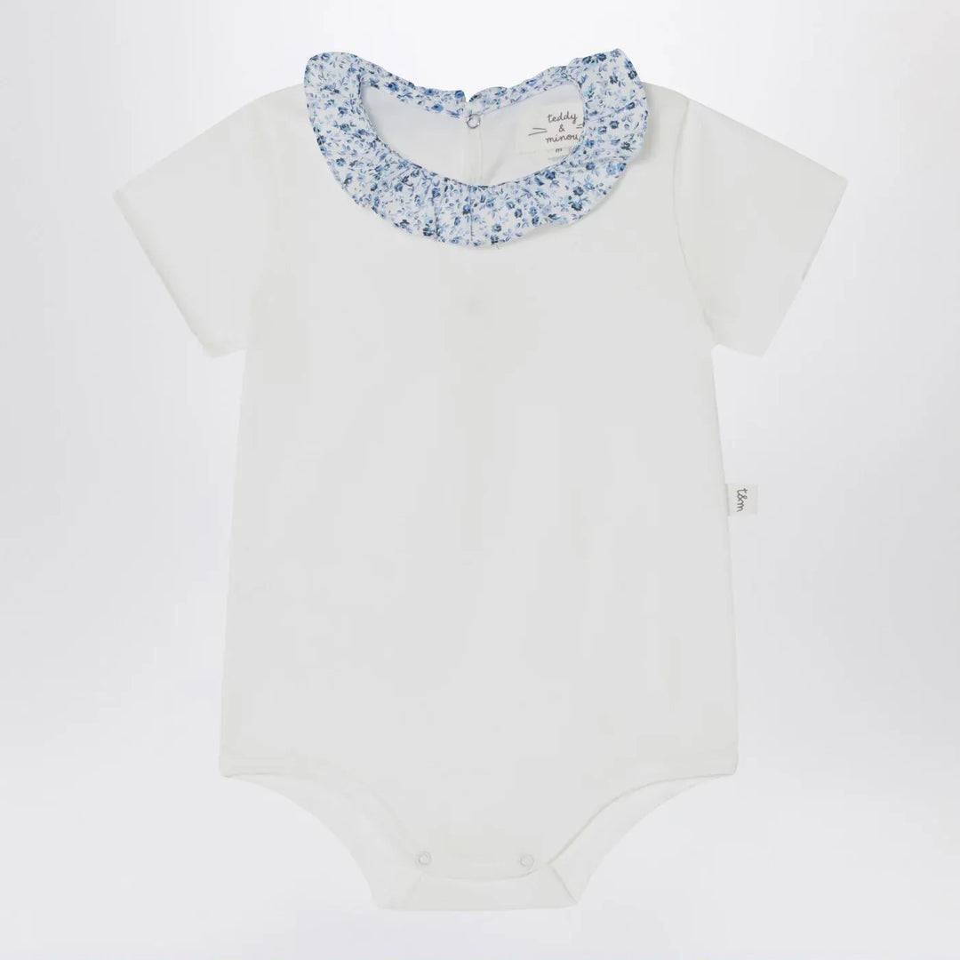 Teddy & Minou - White romper with Liberty fabric collar Brand Apparel & Accessories > Clothing > One-Pieces > Jumpsuits & Rompers 9M