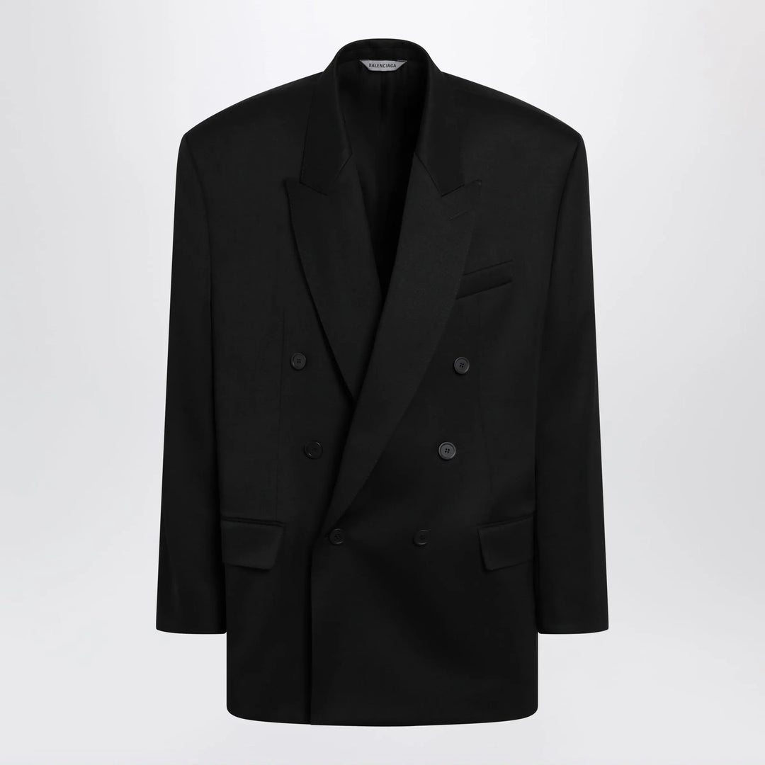 Balenciaga - Double-breasted oversized wool blazer in black Brand Apparel &amp; Accessories > Clothing > Outerwear > Coats &amp; Jackets