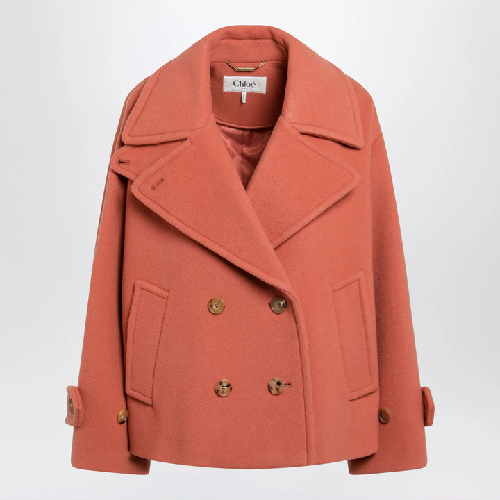 Chloé - Cedar pink double-breasted short wool coat Brand Apparel &amp; Accessories > Clothing > Outerwear > Coats &amp; Jackets