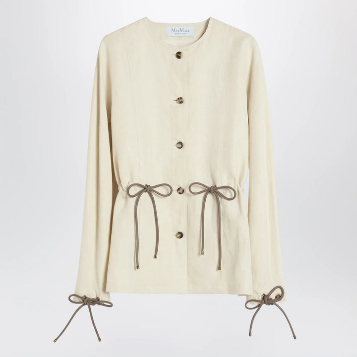 Max Mara - Beige linen and silk jacket with drawstring Brand Apparel &amp; Accessories > Clothing > Outerwear > Coats &amp; Jackets 38  IT