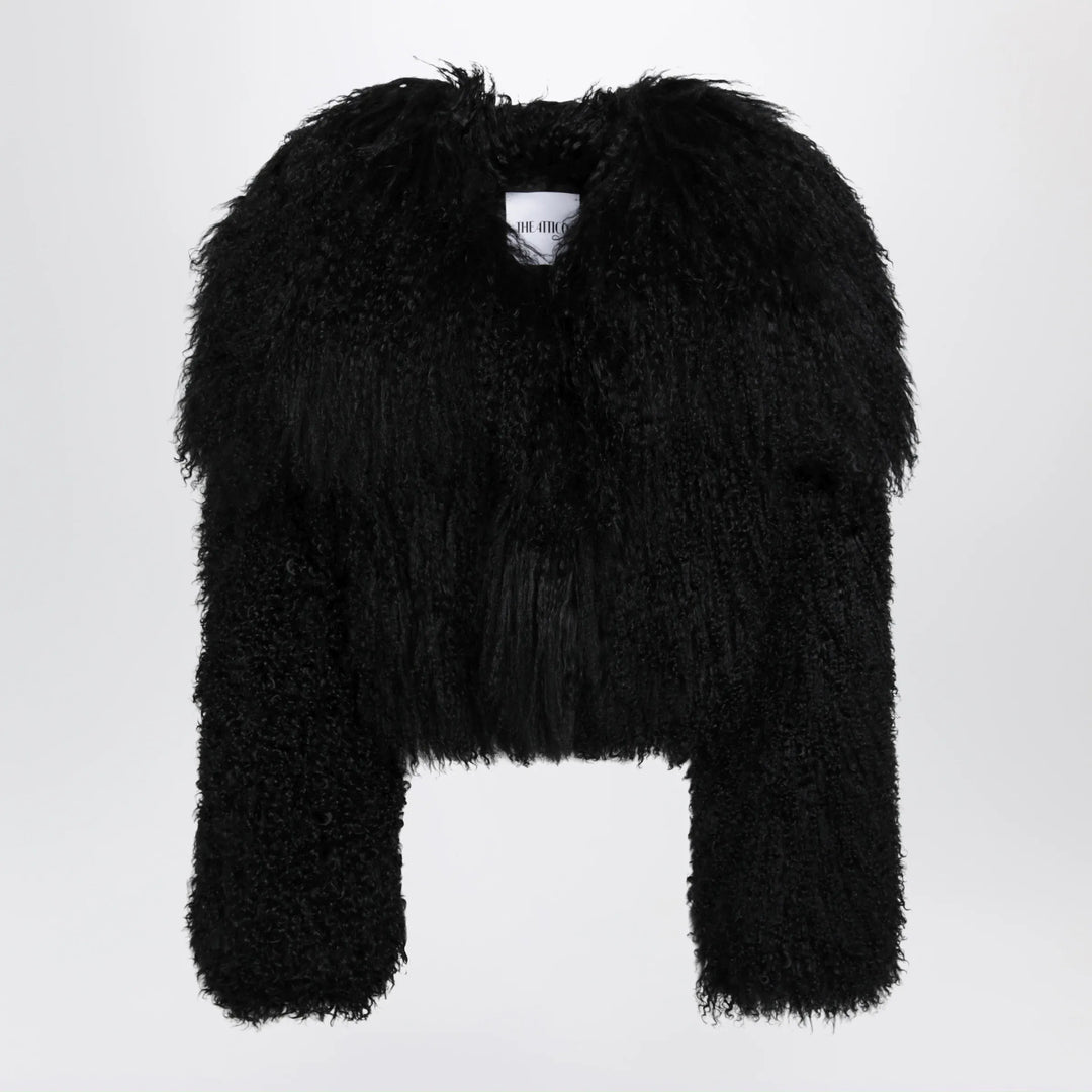 The Attico - Cropped bomber jacket in black curly shearling Brand Apparel &amp; Accessories > Clothing > Outerwear > Coats &amp; Jackets 40  IT