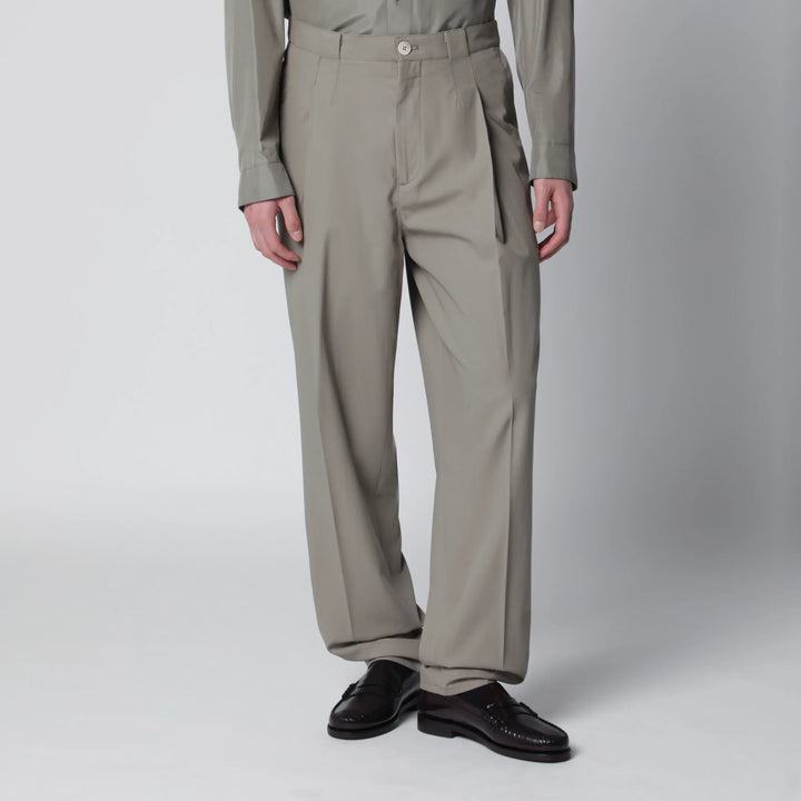 Brunello Cucinelli - Twill cotton trousers with pleats in khaki Brand Apparel &amp; Accessories > Clothing > Pants 50 IT