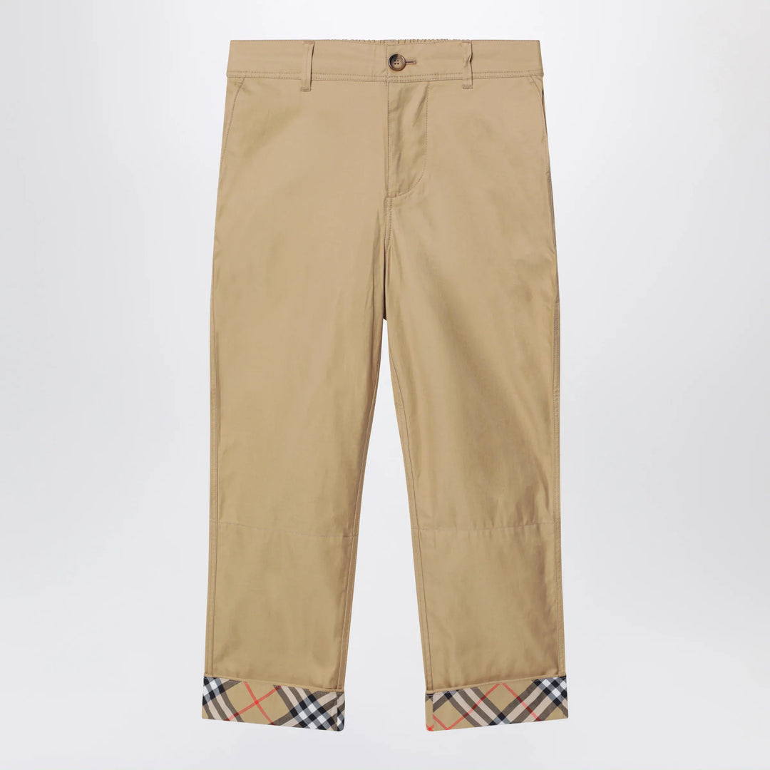 Burberry - Beige cuffed trousers with Check motif Brand Apparel & Accessories > Clothing > Pants 8Y