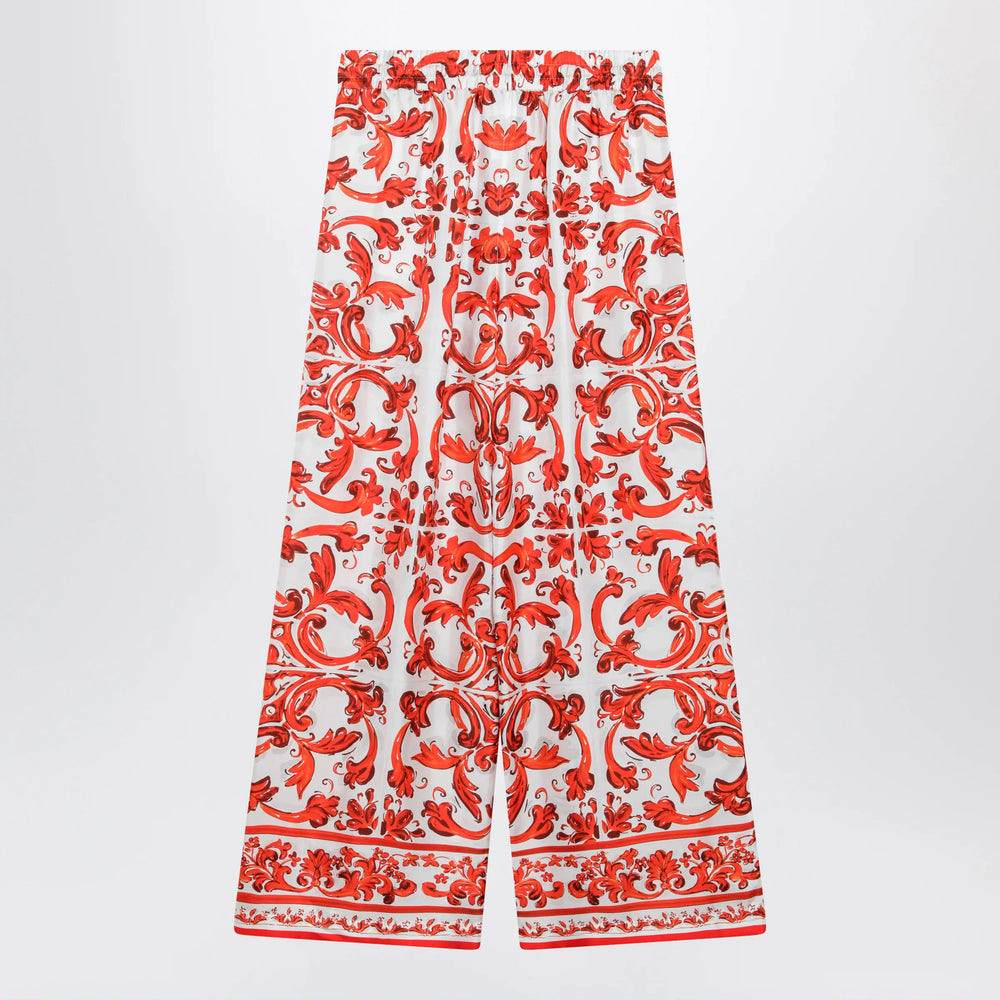 Dolce&Gabbana - Wide-leg Majolica-print silk twill pants in orange Brand Apparel & Accessories > Clothing > Pants