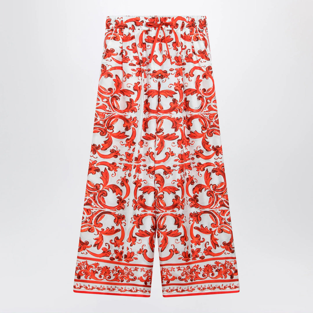 Dolce&amp;Gabbana - Wide-leg Majolica-print silk twill pants in orange Brand Apparel &amp; Accessories > Clothing > Pants