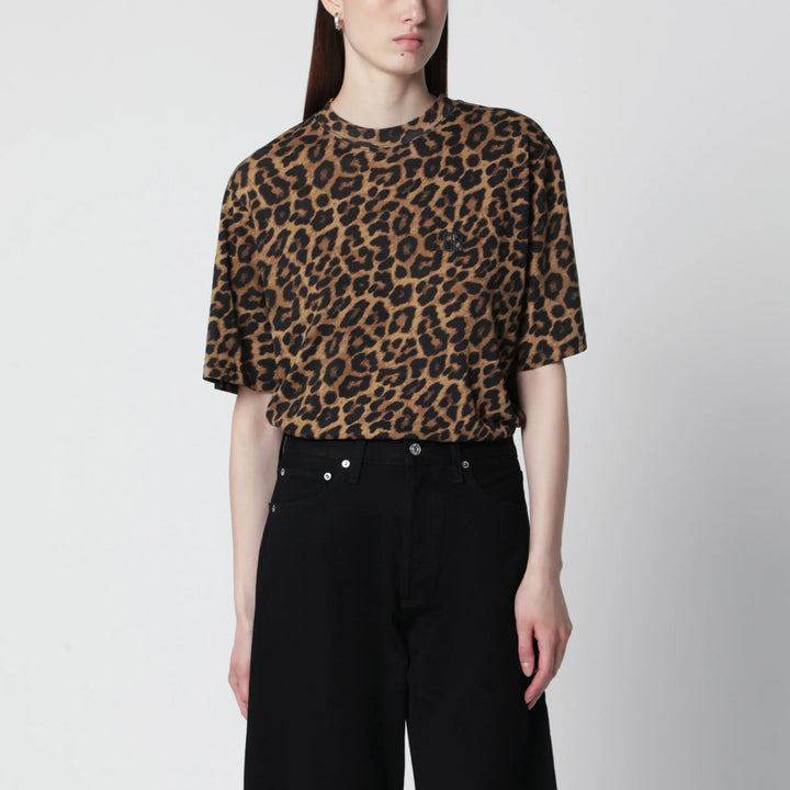 ANINE BING - Avi leopard print cotton T-shirt Brand Apparel &amp; Accessories > Clothing > Shirts &amp; Tops