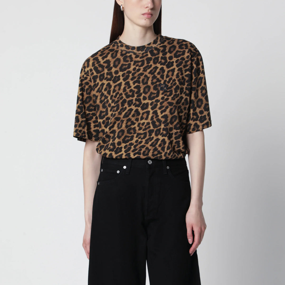 ANINE BING - Avi leopard print cotton T-shirt Brand Apparel &amp; Accessories > Clothing > Shirts &amp; Tops