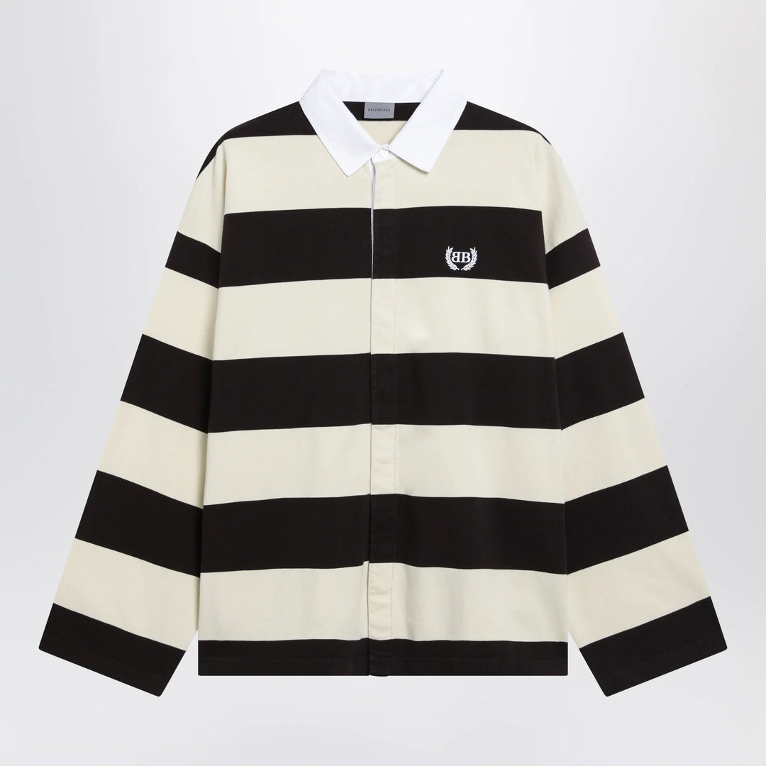 Balenciaga - Striped jersey polo shirt in cotton, brown Brand Apparel &amp; Accessories > Clothing > Shirts &amp; Tops