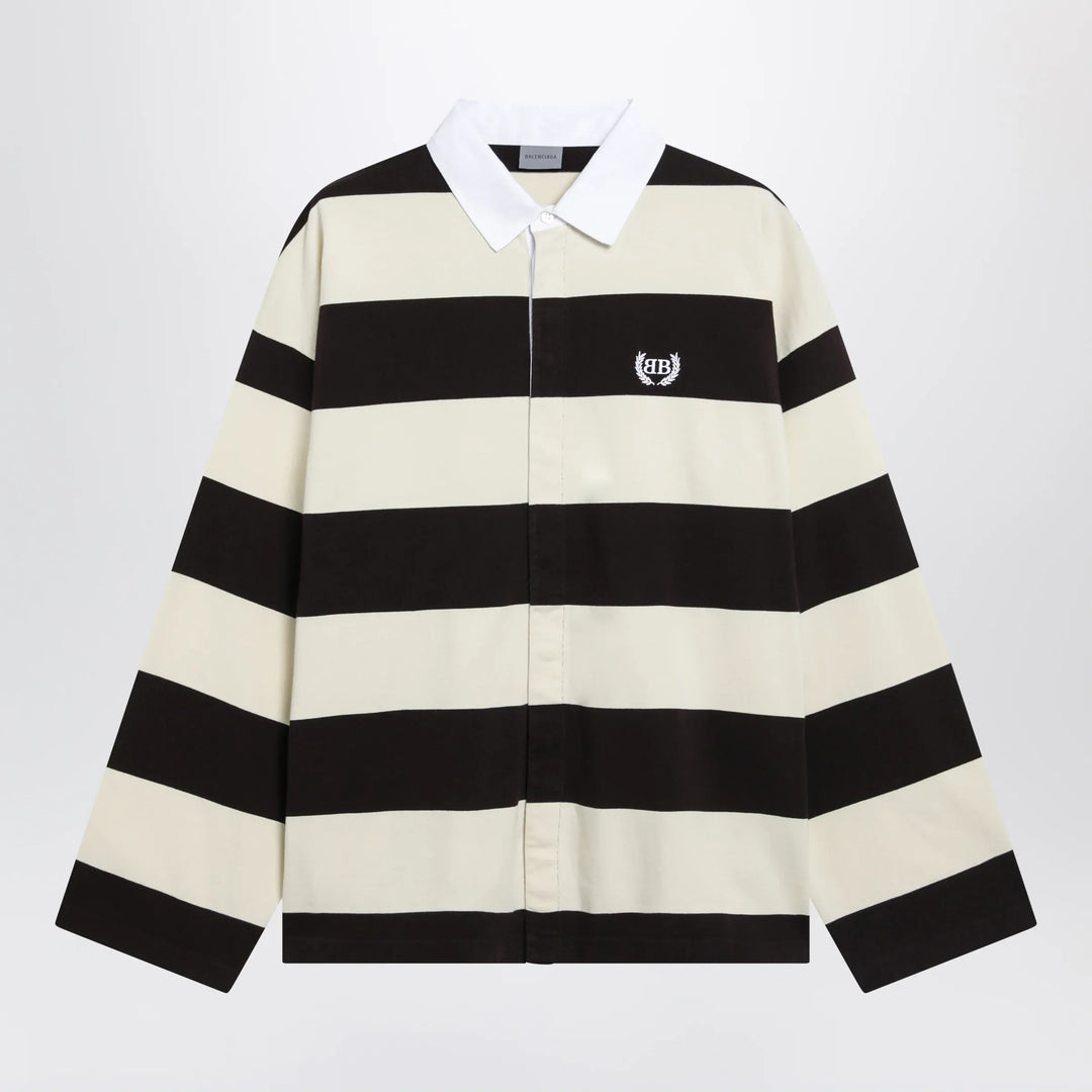 Balenciaga - Striped jersey polo shirt in cotton, brown Brand Apparel &amp; Accessories > Clothing > Shirts &amp; Tops