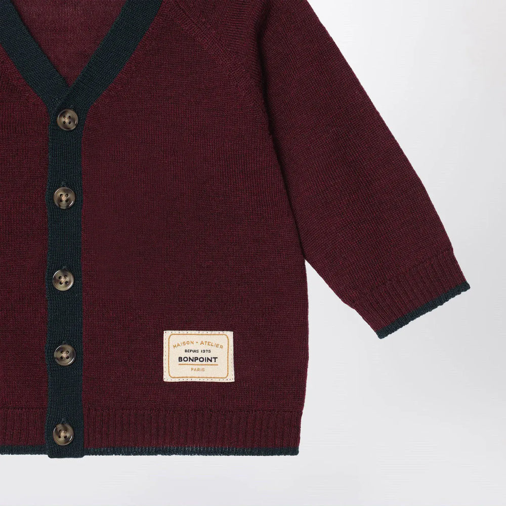 Bonpoint - Burgundy wool cardigan Brand Apparel & Accessories > Clothing > Shirts & Tops 12M