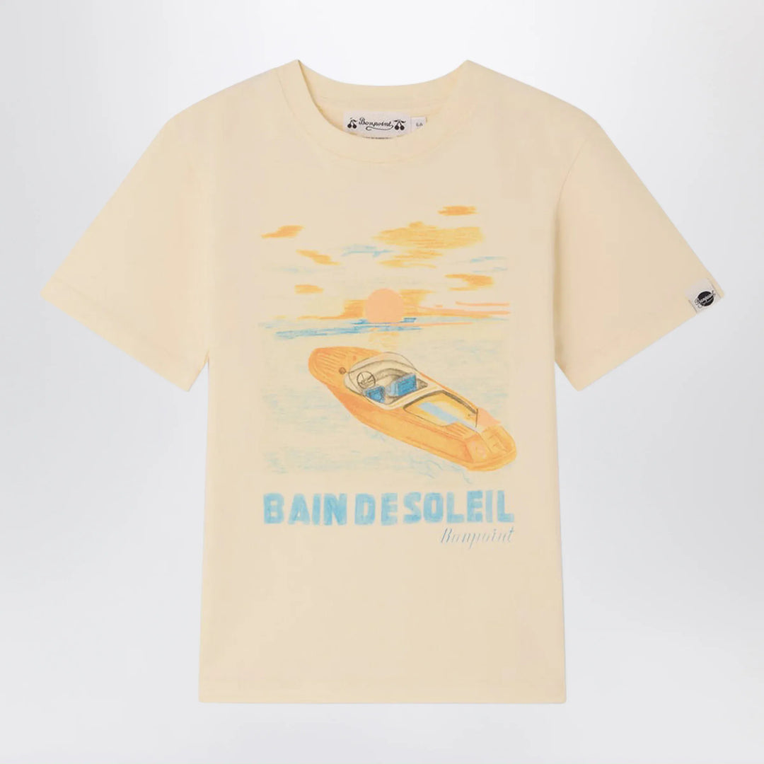 Bonpoint - Thibald écru T-shirt with Bain de Soleil print Brand Apparel &amp; Accessories > Clothing > Shirts &amp; Tops 10Y