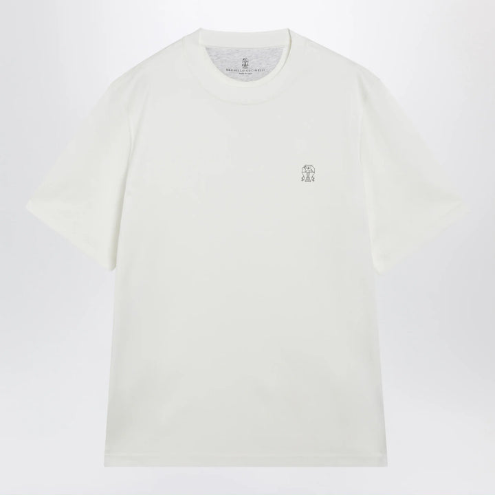Brunello Cucinelli - Crew-neck cotton jersey T-shirt with logo in off white Brand Apparel &amp; Accessories > Clothing > Shirts &amp; Tops M