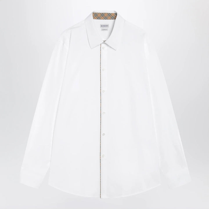 Burberry - Classic-fit cotton poplin shirt with Check trim, white Brand Apparel &amp; Accessories > Clothing > Shirts &amp; Tops