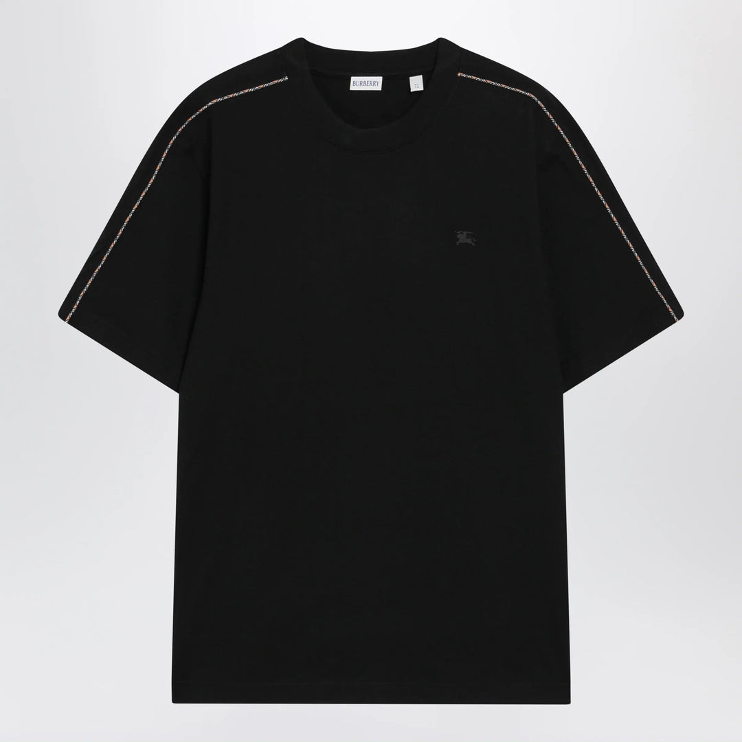 Burberry - Cotton T-shirt with Check trim in black Brand Apparel & Accessories > Clothing > Shirts & Tops S