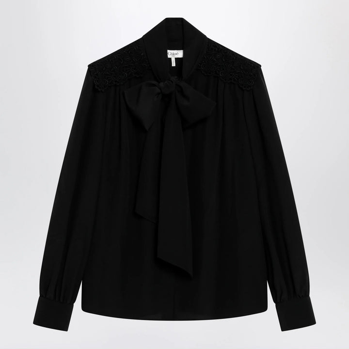 Chloé - Black silk blouse with lavallière Brand Apparel &amp; Accessories > Clothing > Shirts &amp; Tops 36  FR
