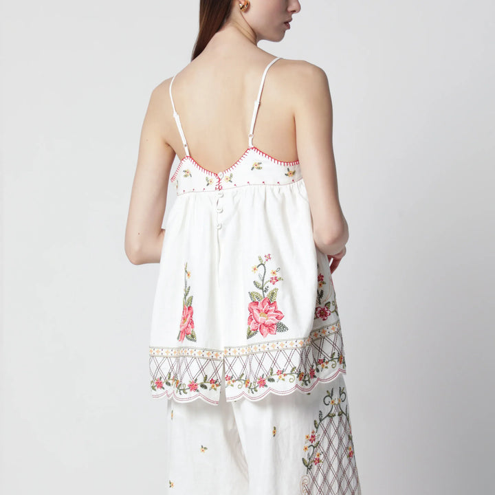FARM Rio - Linen-blend top with floral embroidery Brand Apparel &amp; Accessories > Clothing > Shirts &amp; Tops