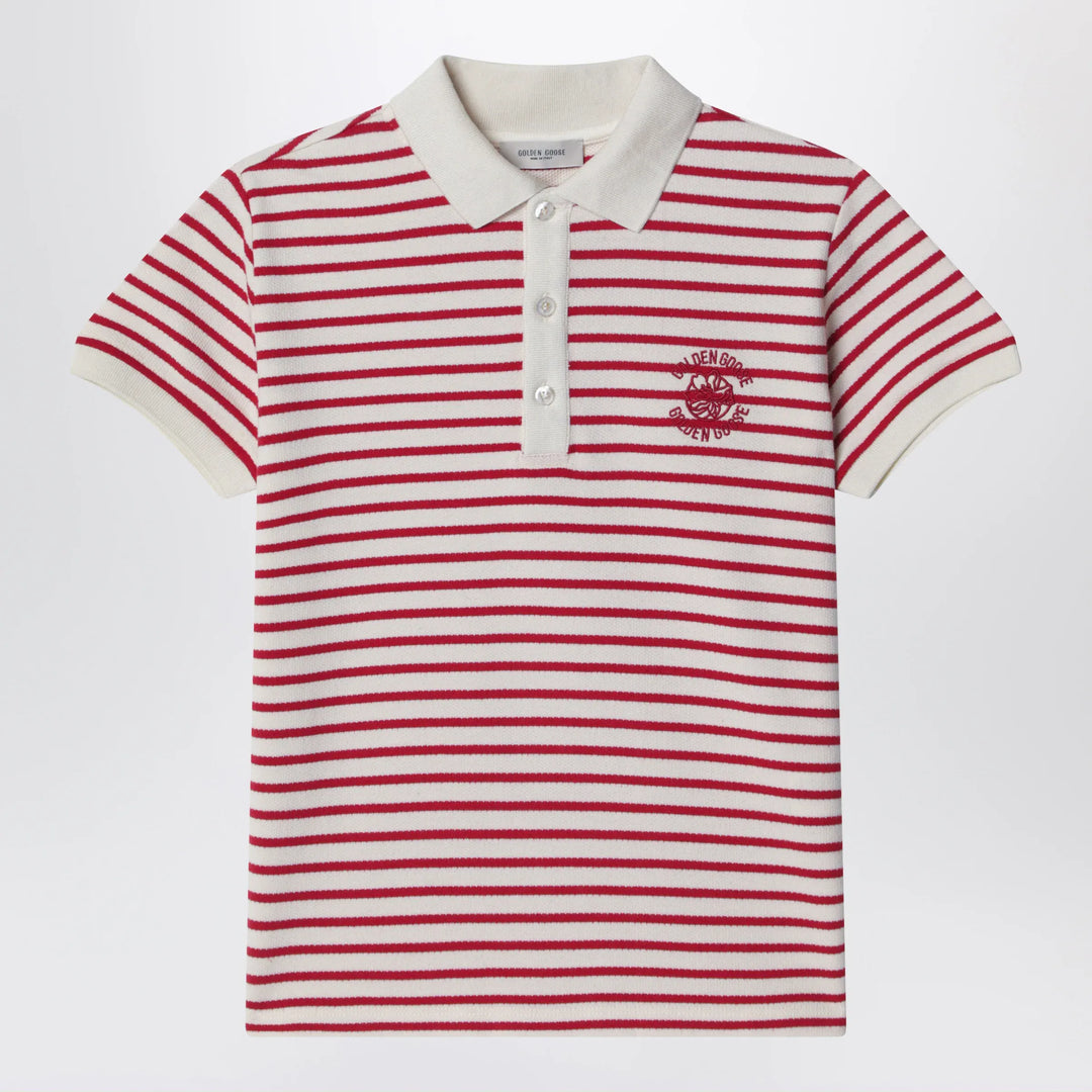 Golden Goose - White/red striped polo shirt with logo embroidery Brand Apparel & Accessories > Clothing > Shirts & Tops 6