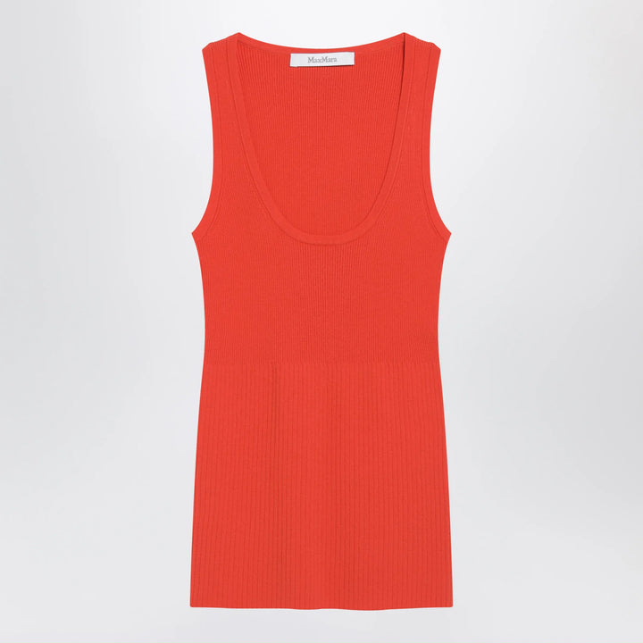 Max Mara - Coral red ribbed technical yarn top Brand Apparel &amp; Accessories > Clothing > Shirts &amp; Tops XS